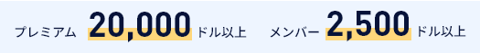ドルの預かり残高と保証金残高　プレミアムは20000ドル以上、メンバーは5000ドル以上で条件達成